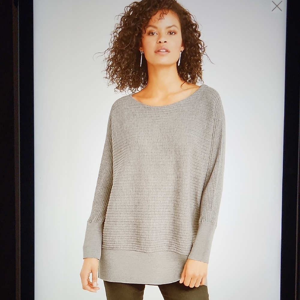 NEW EILEEN FISHER Extra Fine Merino Wool Rib Detail Bateau Neck Tunic sz MEDIUM